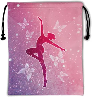 Pink White Gymnastics Grip Bag - Butterflies Gymnastics Drawstring Gym Bag for Gymnasts Exercises Silhouette Art Gymnastic Bag Abstract Pouch Bag Adjustable for Grips Towel