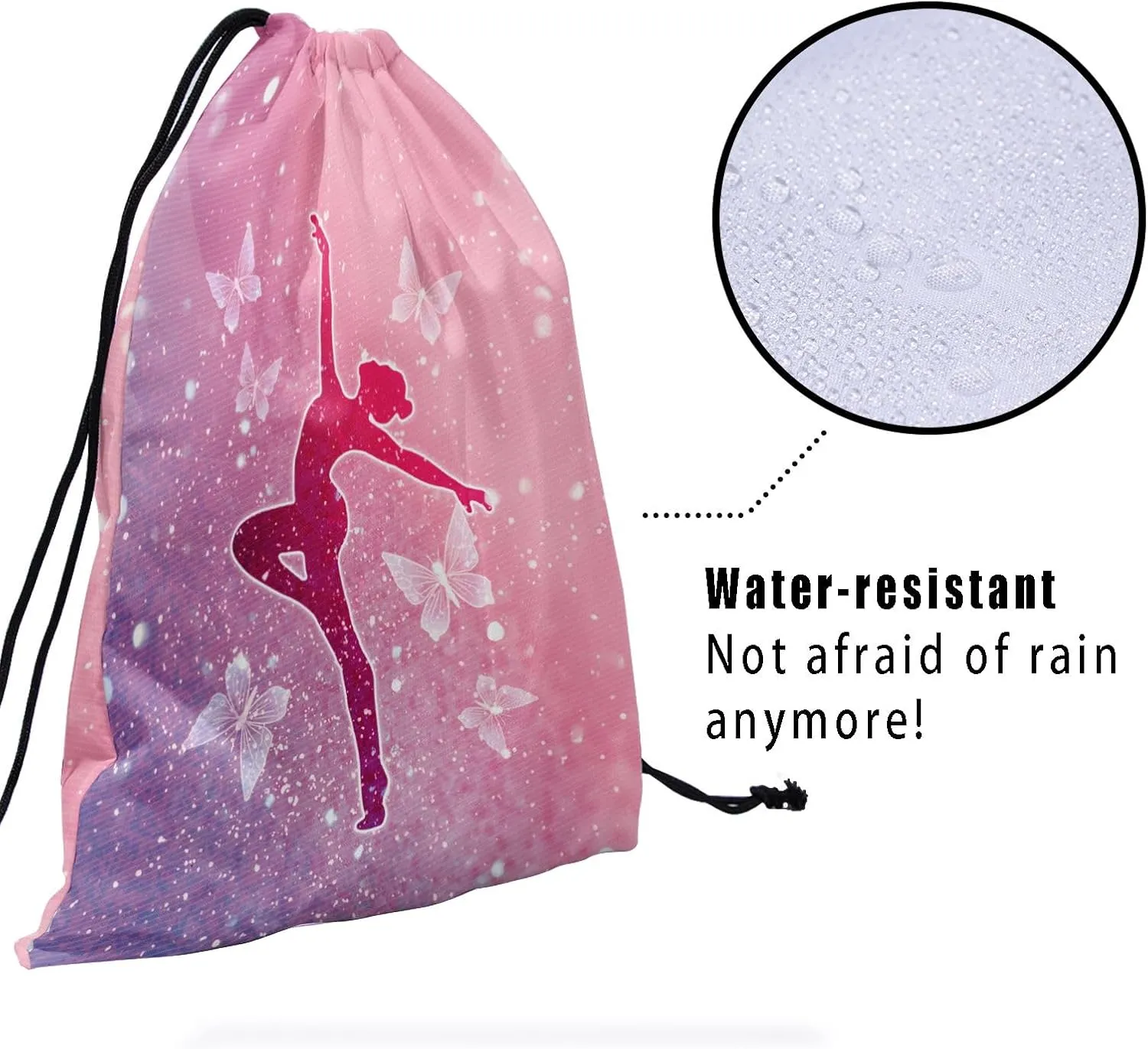 Pink White Gymnastics Grip Bag - Butterflies Gymnastics Drawstring Gym Bag for Gymnasts Exercises Silhouette Art Gymnastic Bag Abstract Pouch Bag Adjustable for Grips Towel