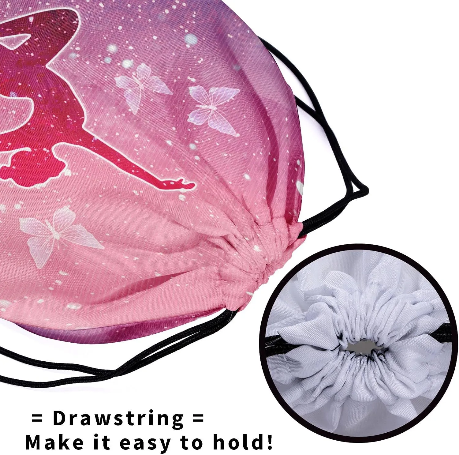 Pink White Gymnastics Grip Bag - Butterflies Gymnastics Drawstring Gym Bag for Gymnasts Exercises Silhouette Art Gymnastic Bag Abstract Pouch Bag Adjustable for Grips Towel
