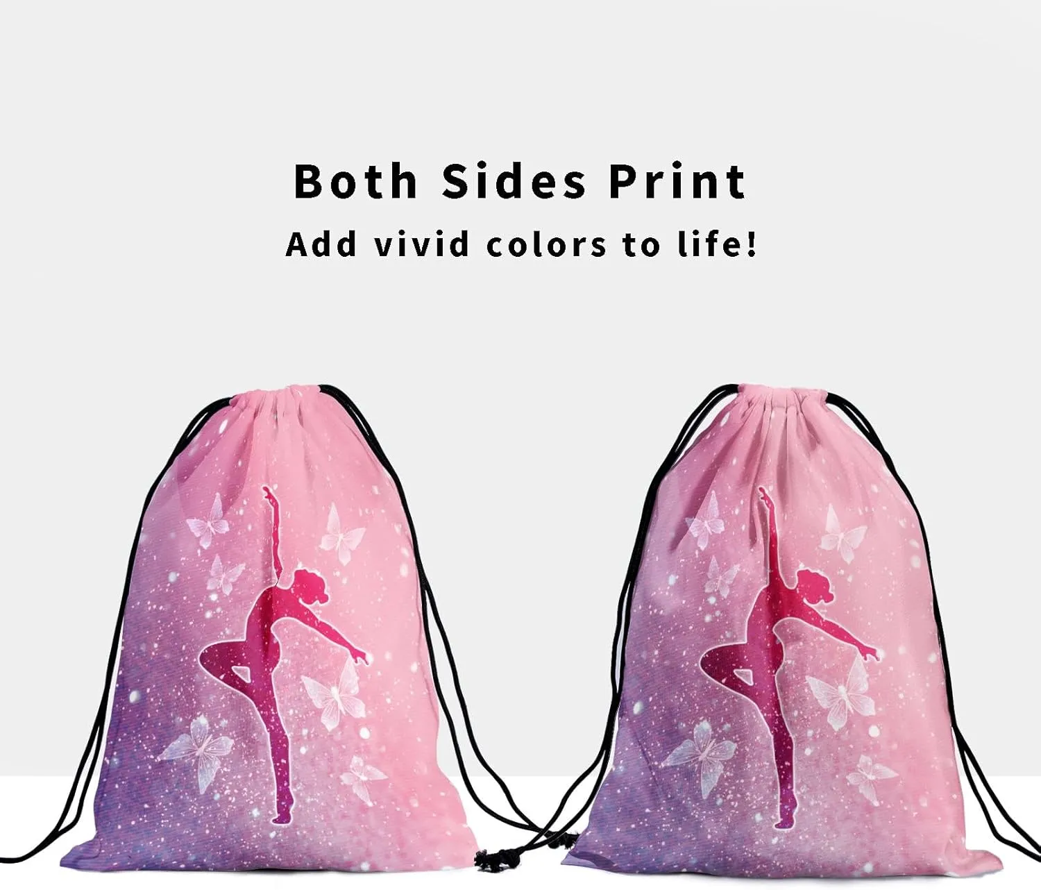 Pink White Gymnastics Grip Bag - Butterflies Gymnastics Drawstring Gym Bag for Gymnasts Exercises Silhouette Art Gymnastic Bag Abstract Pouch Bag Adjustable for Grips Towel