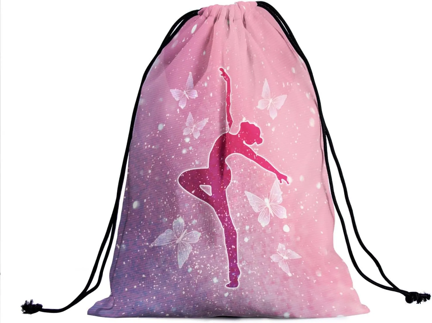 Pink White Gymnastics Grip Bag - Butterflies Gymnastics Drawstring Gym Bag for Gymnasts Exercises Silhouette Art Gymnastic Bag Abstract Pouch Bag Adjustable for Grips Towel
