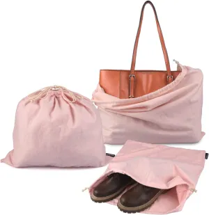 PlasMaller Dust Cover Storage Bags Purified 100% Cotton Flannel with Drawstring Pouch For Handbags Purses Pocketbooks Shoes Boots Set of 3 (Pink)