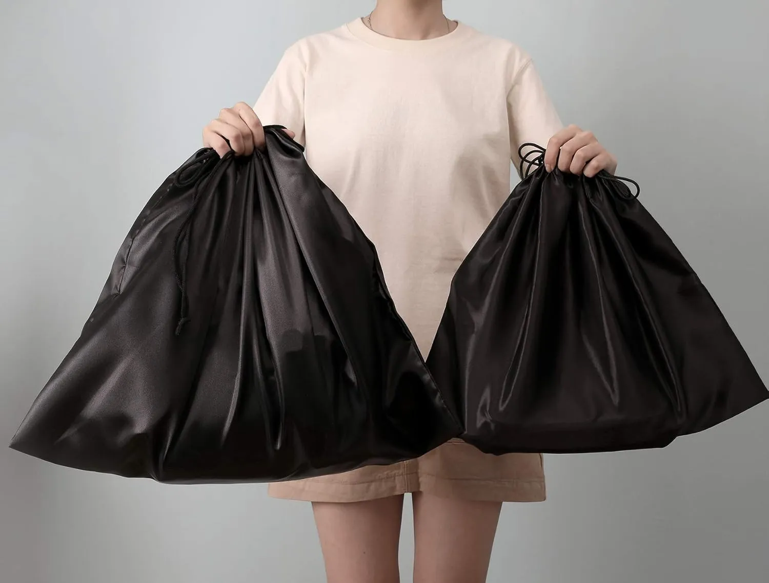 PlasMaller Dust Cover Storage Bags Silk Cloth with Drawstring Pouch For Handbags Purses Pocketbooks Shoes Boots Set of 6, Black (19.6 x 15.7 in)