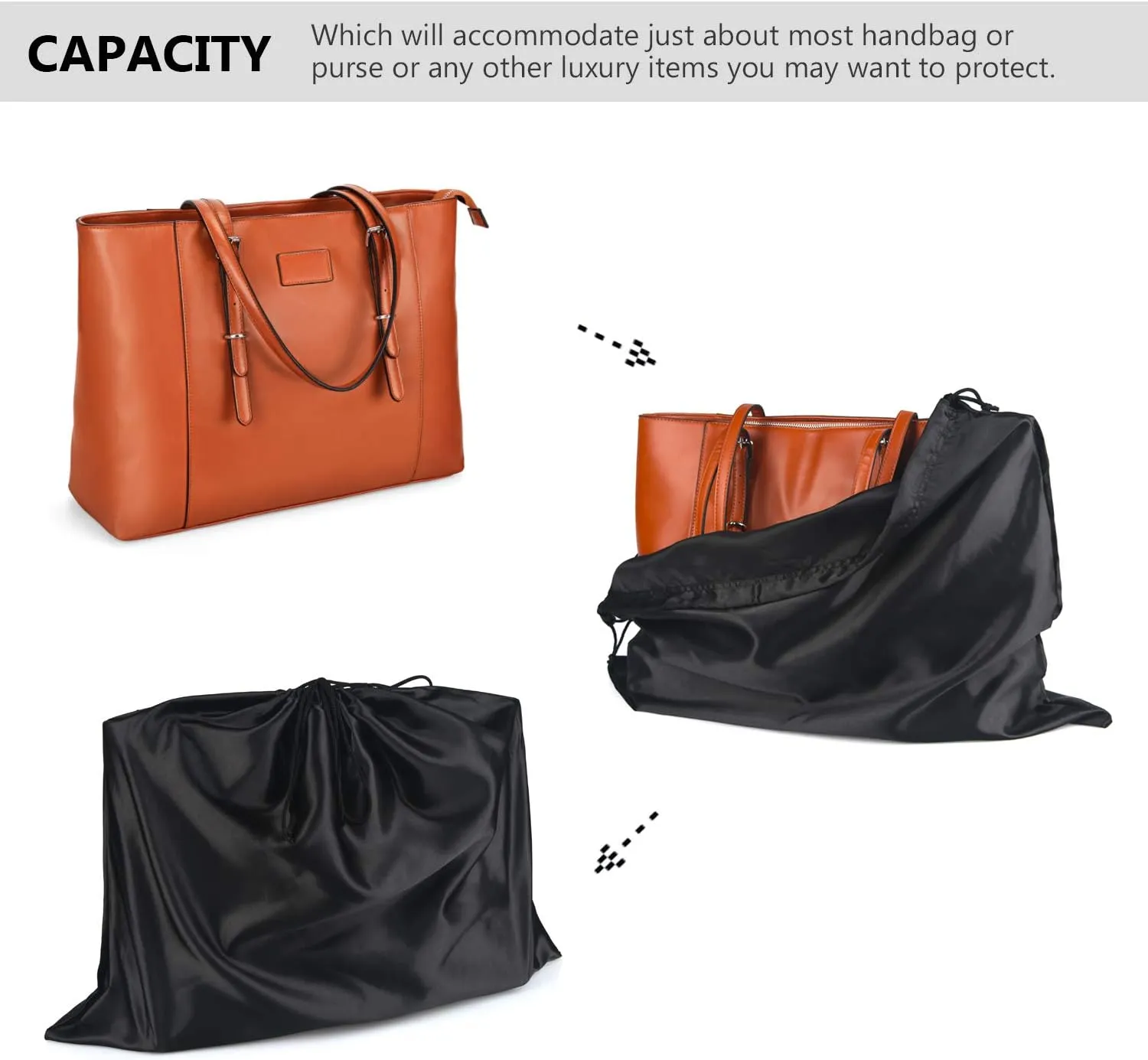PlasMaller Dust Cover Storage Bags Silk Cloth with Drawstring Pouch For Handbags Purses Pocketbooks Shoes Boots Set of 6, Black (19.6 x 15.7 in)