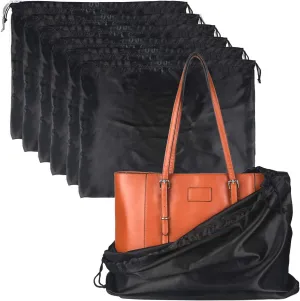 PlasMaller Dust Cover Storage Bags Silk Cloth with Drawstring Pouch For Handbags Purses Pocketbooks Shoes Boots Set of 6, Black (19.6 x 15.7 in)