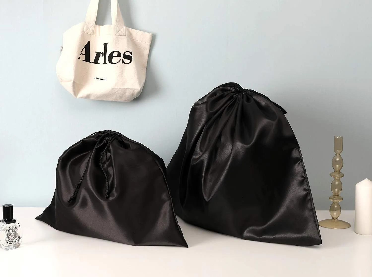 PlasMaller Dust Cover Storage Bags Silk Cloth with Drawstring Pouch For Handbags Purses Pocketbooks Shoes Boots Set of 6, Black (19.6 x 15.7 in)