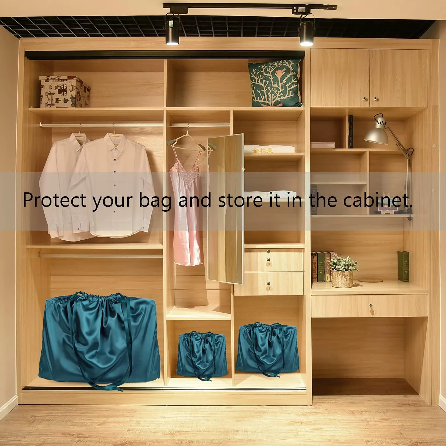PlasMaller Dust Cover Storage Bags Silk Cloth with Drawstring Pouch For Handbags Purses Pocketbooks Shoes Boots Set of 6, Blue (19.6 x 15.7 in)