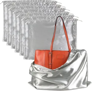 PlasMaller Dust Cover Storage Bags Silk Cloth with Drawstring Pouch For Handbags Purses Pocketbooks Shoes Boots Set of 6, Silver (19.6 x 15.7 in)