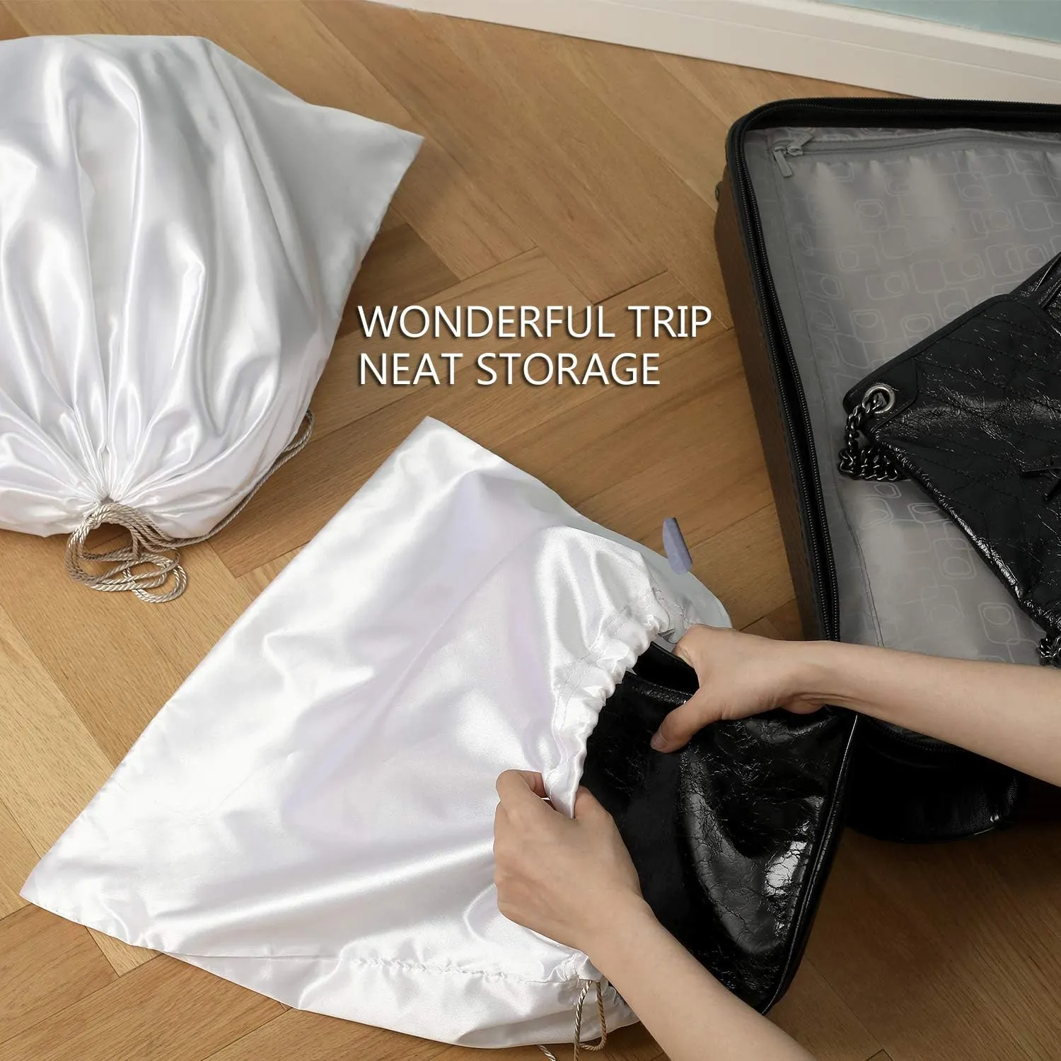 PlasMaller Dust Cover Storage Bags Silk Cloth with Drawstring Pouch For Handbags Purses Pocketbooks Shoes Boots Set of 6, White (19.6 x 15.7 in)
