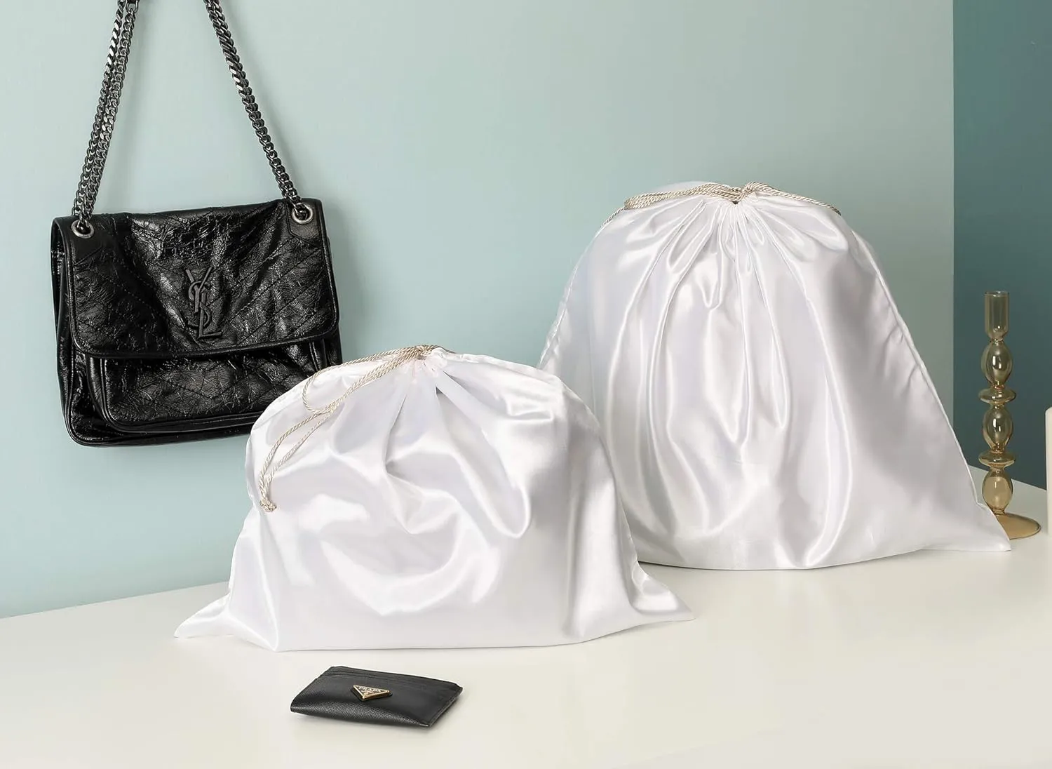 PlasMaller Dust Cover Storage Bags Silk Cloth with Drawstring Pouch For Handbags Purses Pocketbooks Shoes Boots Set of 6, White (19.6 x 15.7 in)