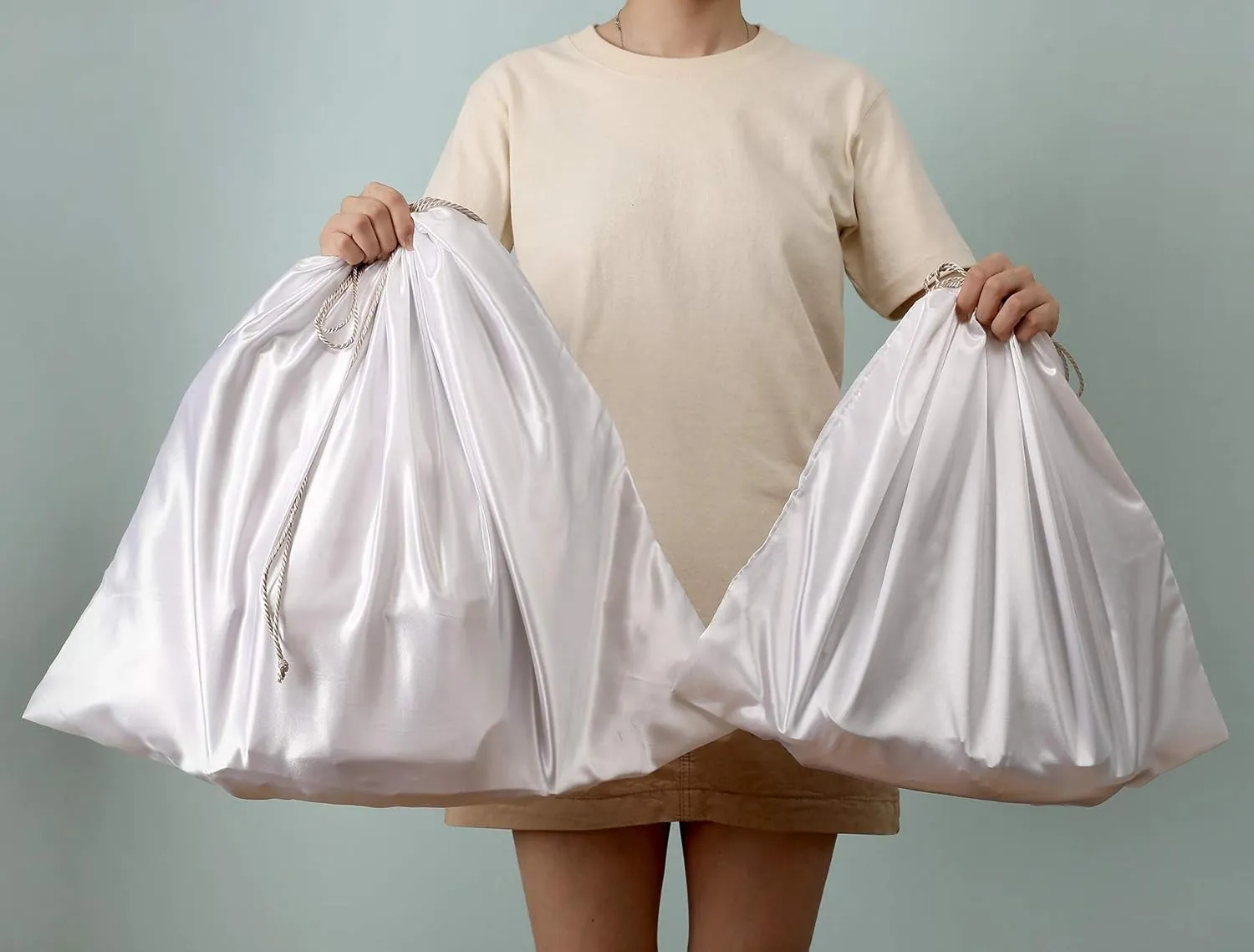 PlasMaller Dust Cover Storage Bags Silk Cloth with Drawstring Pouch For Handbags Purses Pocketbooks Shoes Boots Set of 6, White (19.6 x 15.7 in)