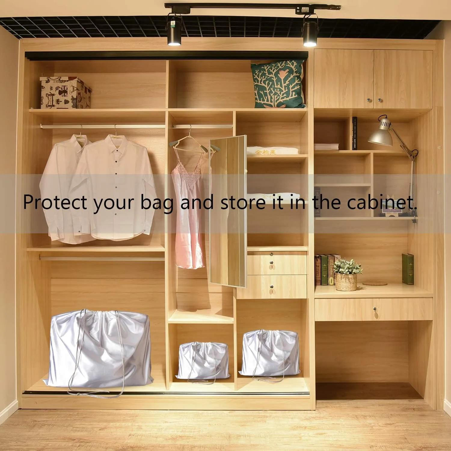 PlasMaller Dust Cover Storage Bags Silk Cloth with Drawstring Pouch For Handbags Purses Pocketbooks Shoes Boots Set of 6, White (19.6 x 15.7 in)