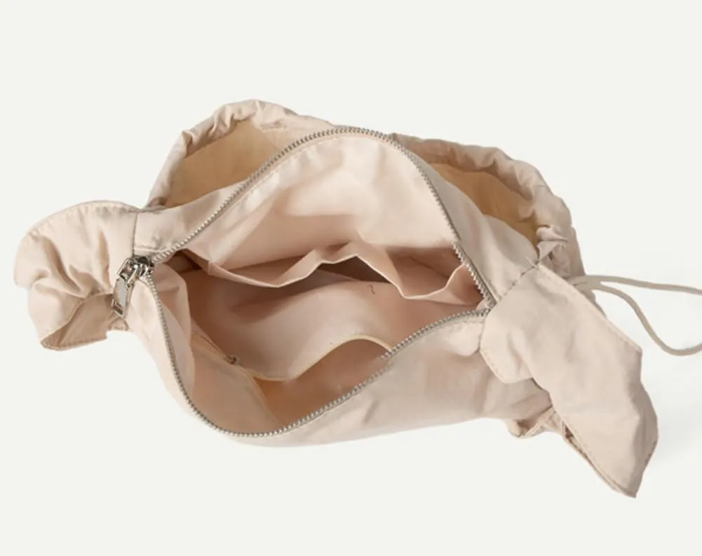 Pleated Hobo Bag for Women Retro Fairy Mini Shoulder Bags with Zipper Soft Nylon Underarm Purse Drawstring Pocket