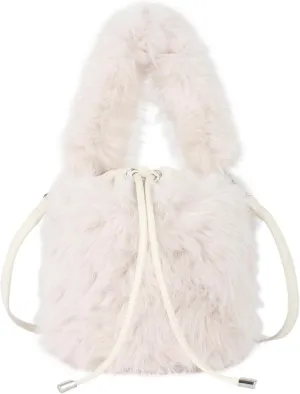 Plush Drawstring Bucket Faux Fur Crossbody Shoulder Mini Size Cute Hobo Handbag Purse