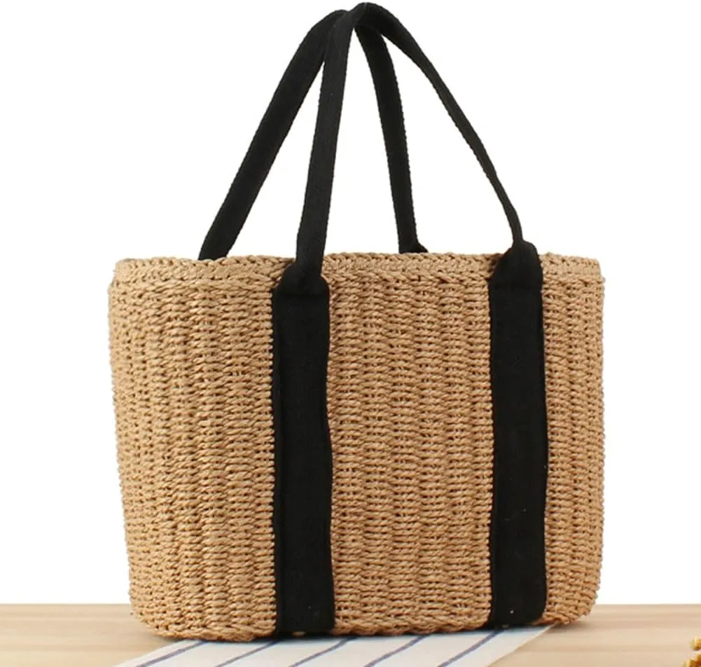 Pocadri Womens Straw Beach Bag Large Summer Woven Tote Bag Shoulder Handbags Top Handle Purse Travel Shopping