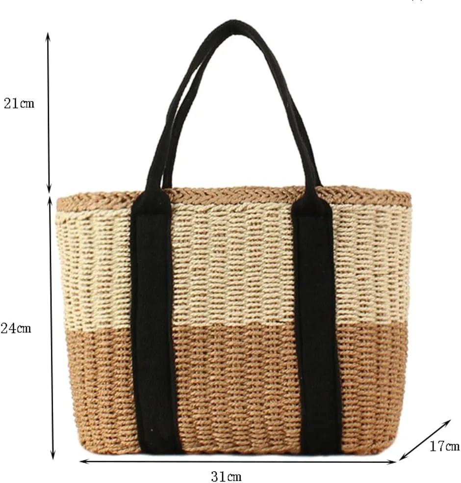 Pocadri Womens Straw Beach Bag Large Summer Woven Tote Bag Shoulder Handbags Top Handle Purse Travel Shopping