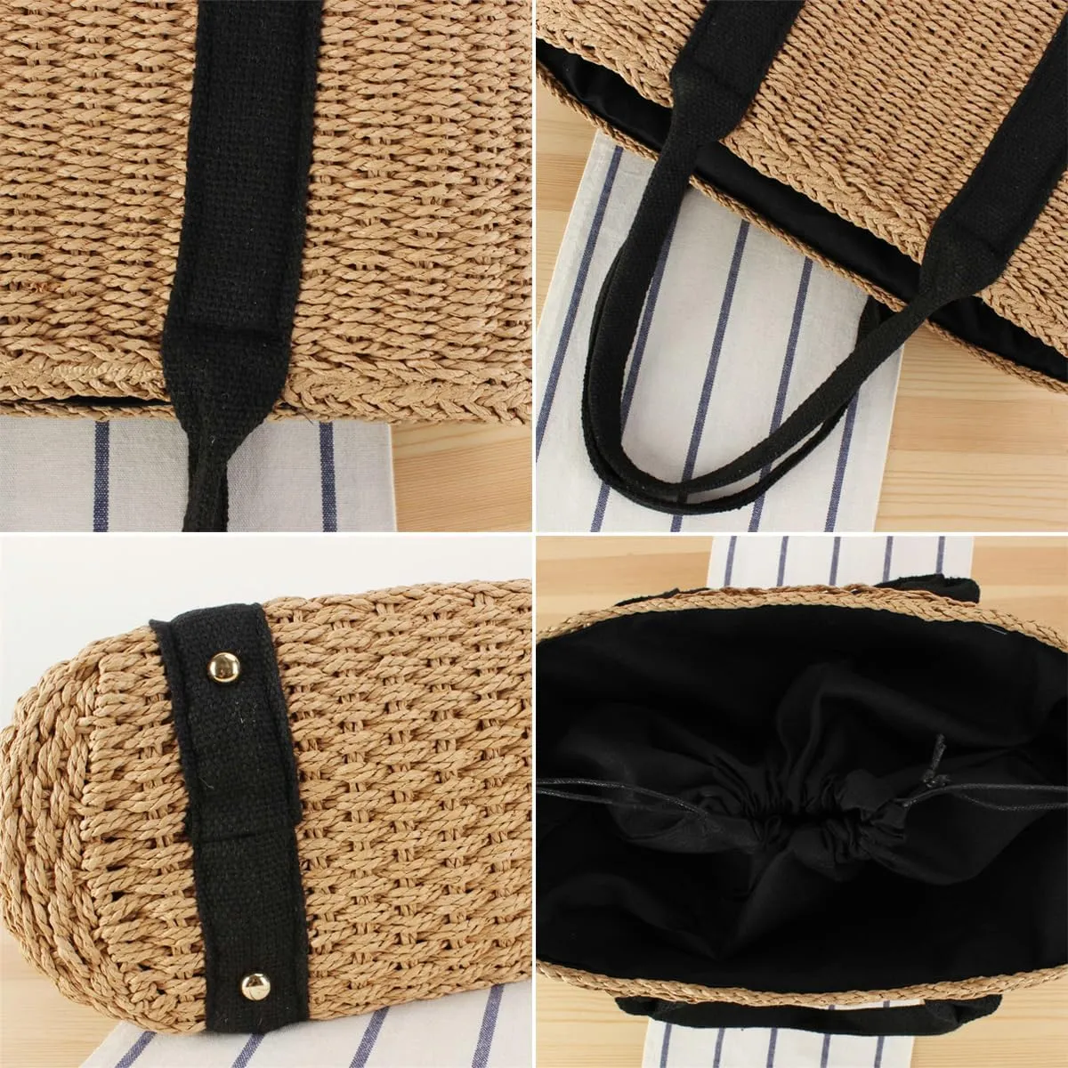Pocadri Womens Straw Beach Bag Large Summer Woven Tote Bag Shoulder Handbags Top Handle Purse Travel Shopping