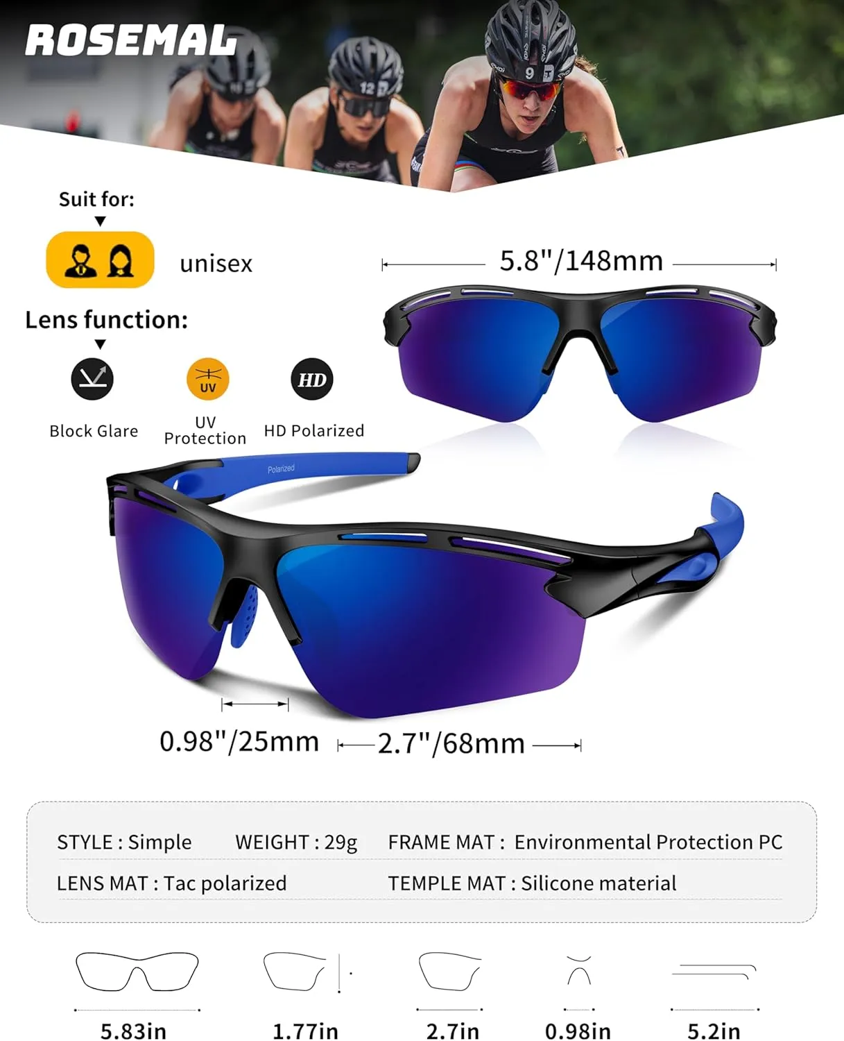 Polarized Sports Sunglasses for Men Women Youth Baseball Running Cycling Driving Fishing Tennis Golf Motor TAC UV400 TR90