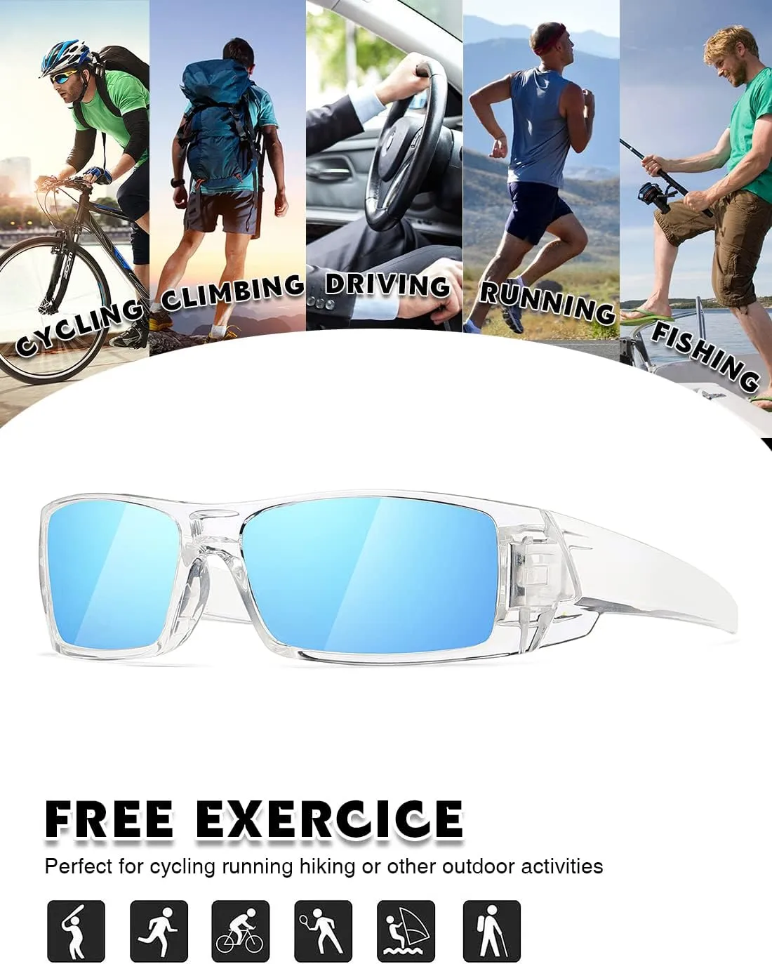 Polarized Sunglasses Men Womens Trendy Retro Sports Rectangular Wrap Around Vintage Shot Shield