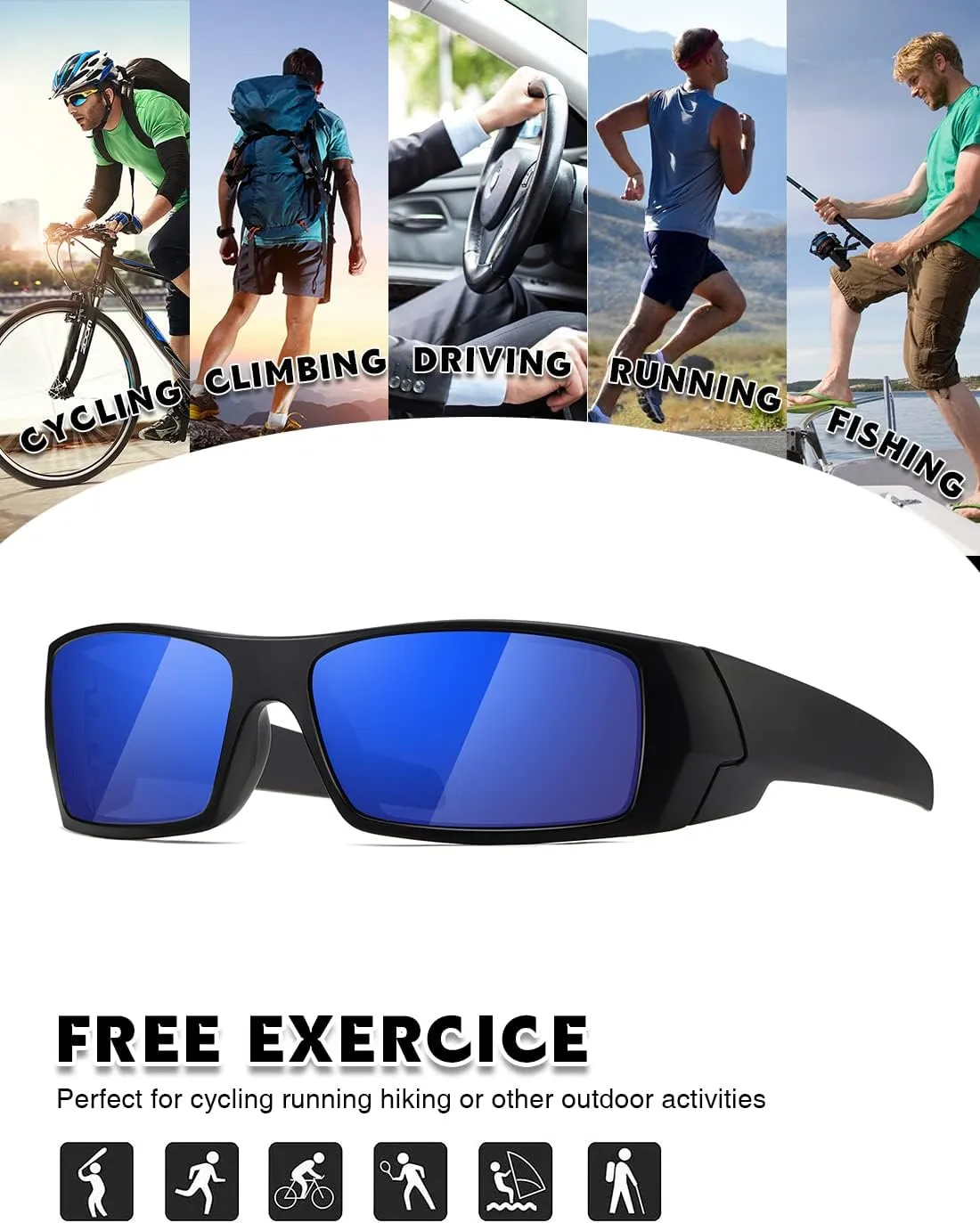 Polarized Sunglasses Men Womens Trendy Retro Sports Rectangular Wrap Around Vintage Shot Shield