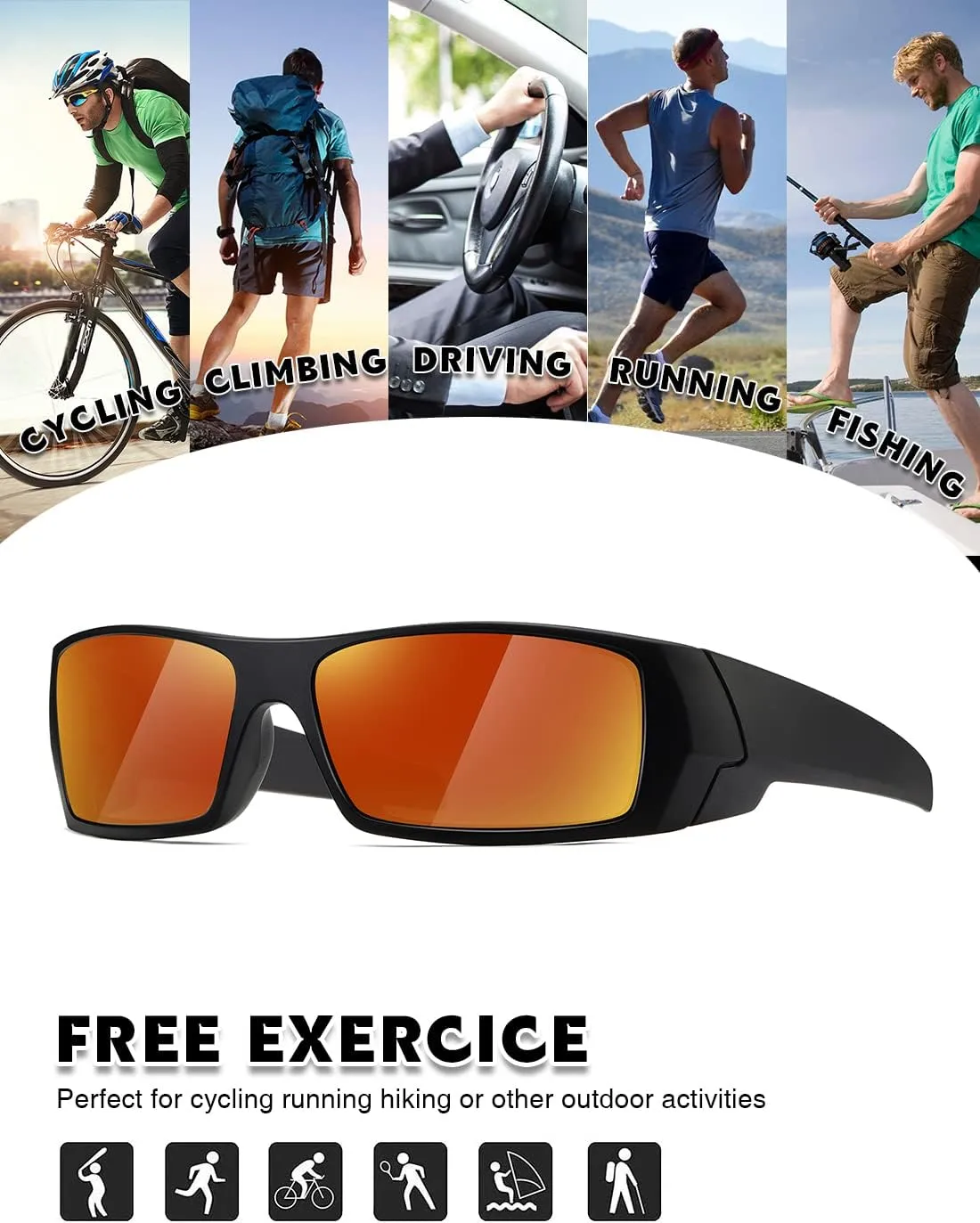 Polarized Sunglasses Men Womens Trendy Retro Sports Rectangular Wrap Around Vintage Shot Shield