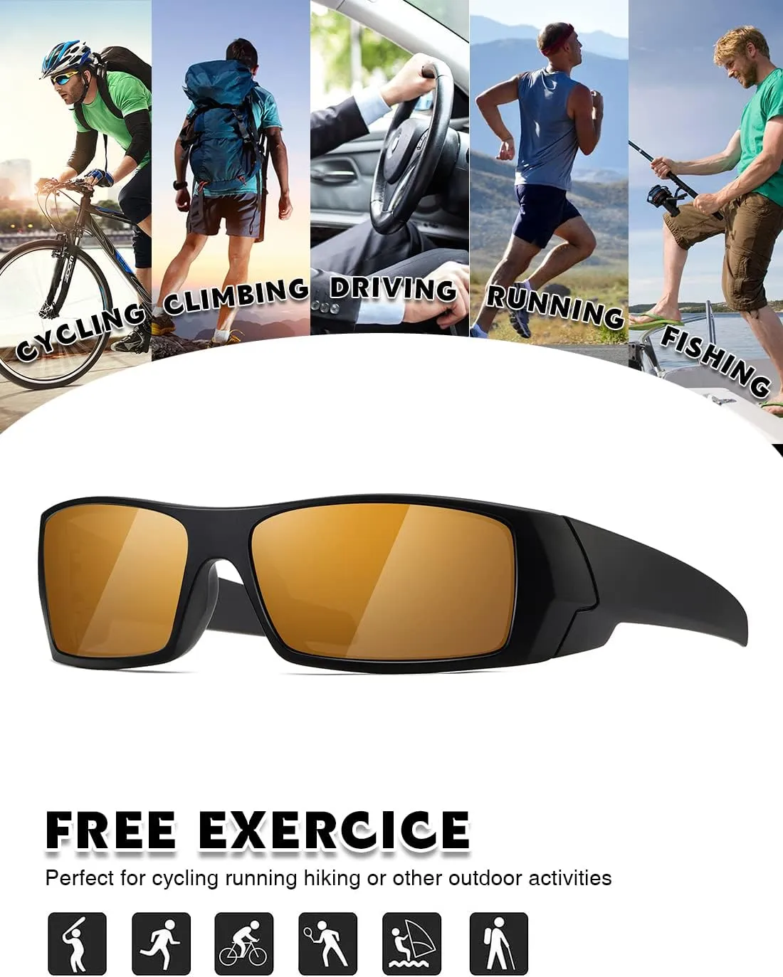 Polarized Sunglasses Men Womens Trendy Retro Sports Rectangular Wrap Around Vintage Shot Shield