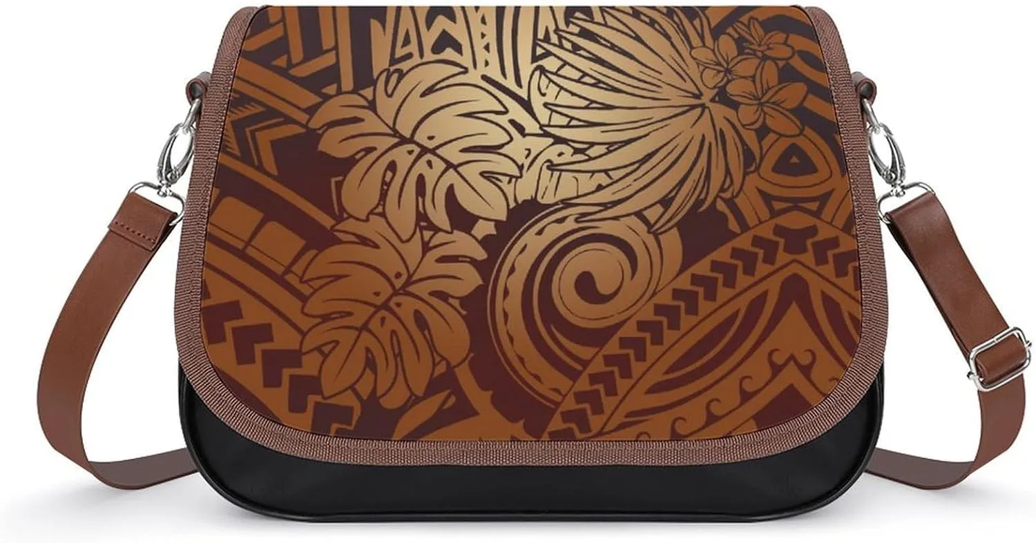 Polynesian Custom Women'S Crossbody Bag, Fiji Samoa, Hawaiian Tribal Pattern Design, Retro Art Leather Women'S Bag