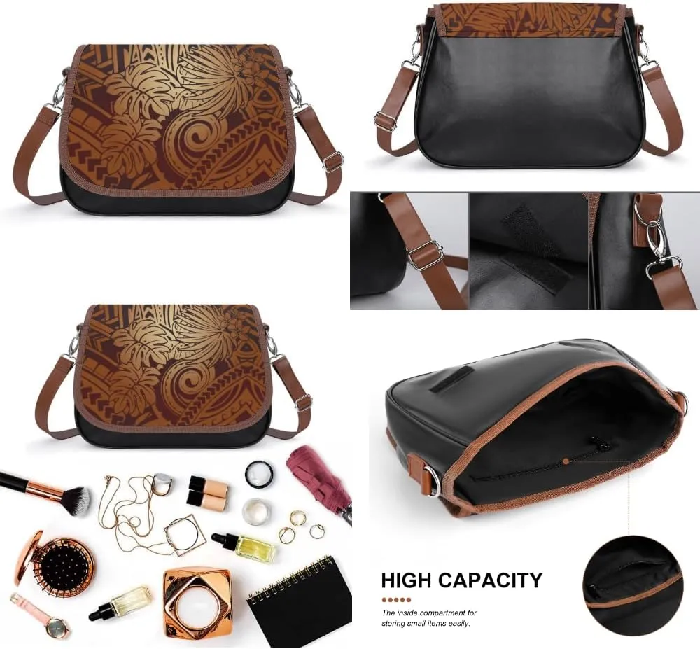 Polynesian Custom Women'S Crossbody Bag, Fiji Samoa, Hawaiian Tribal Pattern Design, Retro Art Leather Women'S Bag