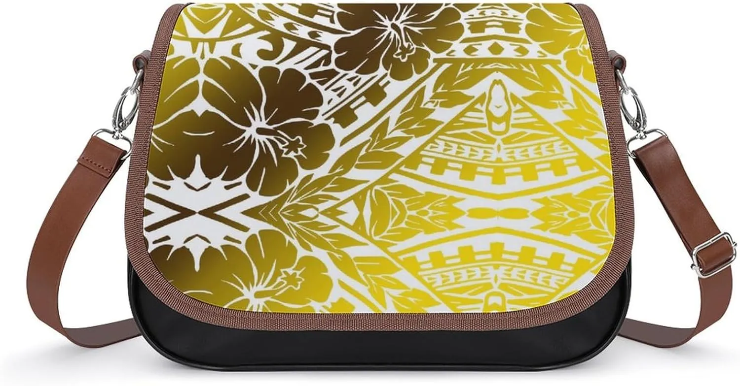 Polynesian Leather Bag Custom Tribal Vintage Pattern Printed Leather Crossbody Bag Pattern Party Fashion Women'S Bag