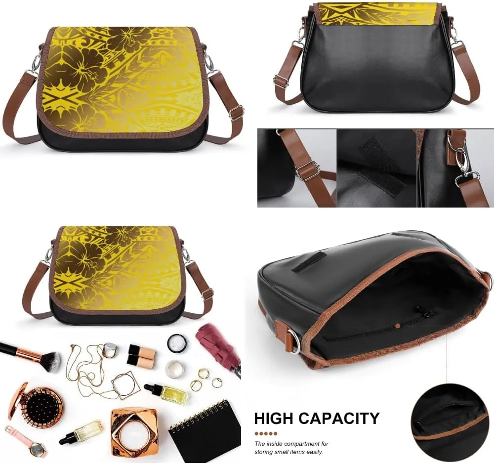 Polynesian Leather Bag Custom Tribal Vintage Pattern Printed Leather Crossbody Bag Pattern Party Fashion Women'S Bag