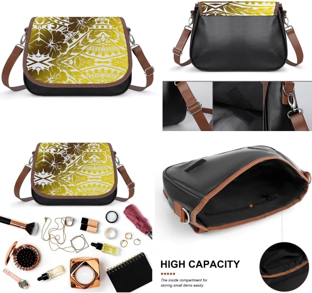 Polynesian Leather Bag Custom Tribal Vintage Pattern Printed Leather Crossbody Bag Pattern Party Fashion Women'S Bag
