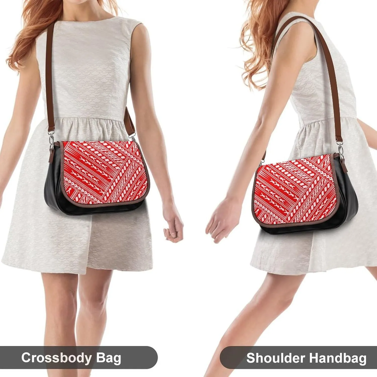 Polynesian Retro Tribal Pattern Printed Women'S Leather Crossbody Bag High-Quality Fabric Durable Women'S Bag