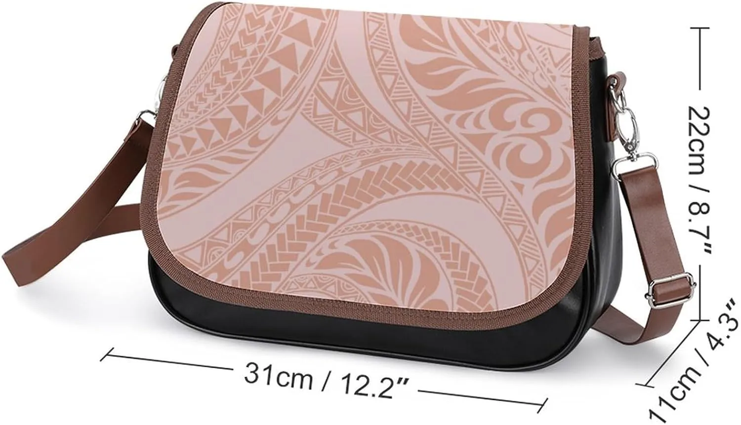 Polynesian Retro Tribal Pattern Printed Women'S Leather Crossbody Bag High-Quality Fabric Durable Women'S Bag
