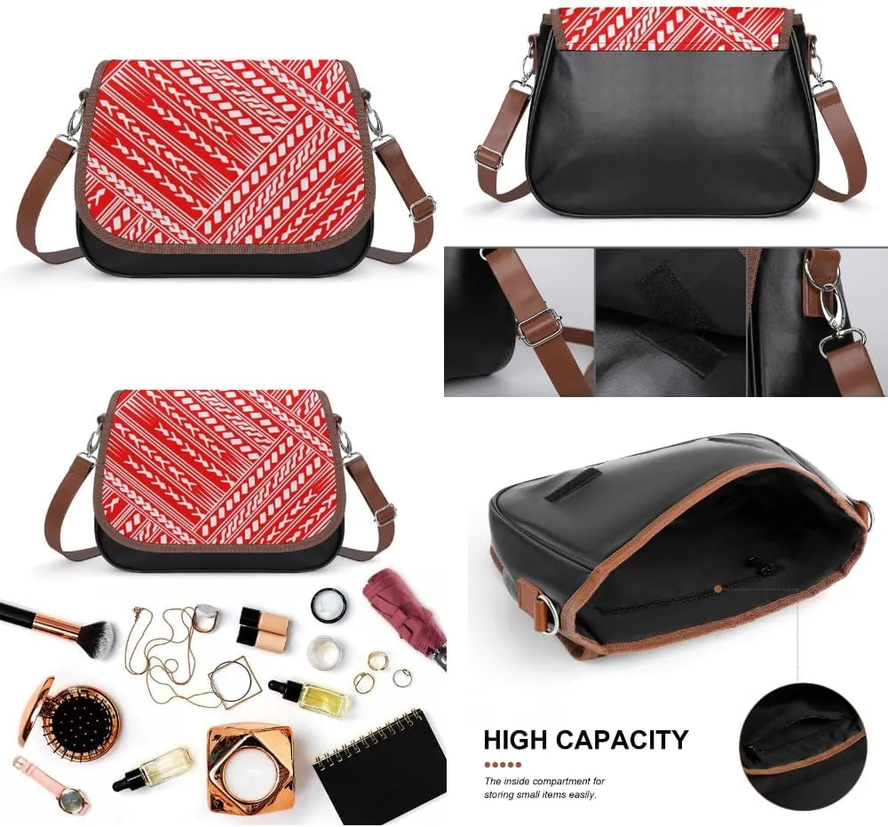 Polynesian Retro Tribal Pattern Printed Women'S Leather Crossbody Bag High-Quality Fabric Durable Women'S Bag