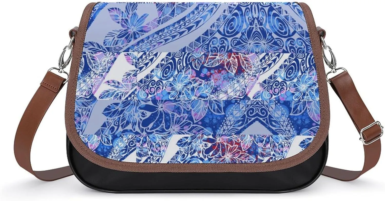 Polynesian Retro Tribal Pattern Printed Women'S Leather Crossbody Bag High-Quality Fabric Durable Women'S Bag