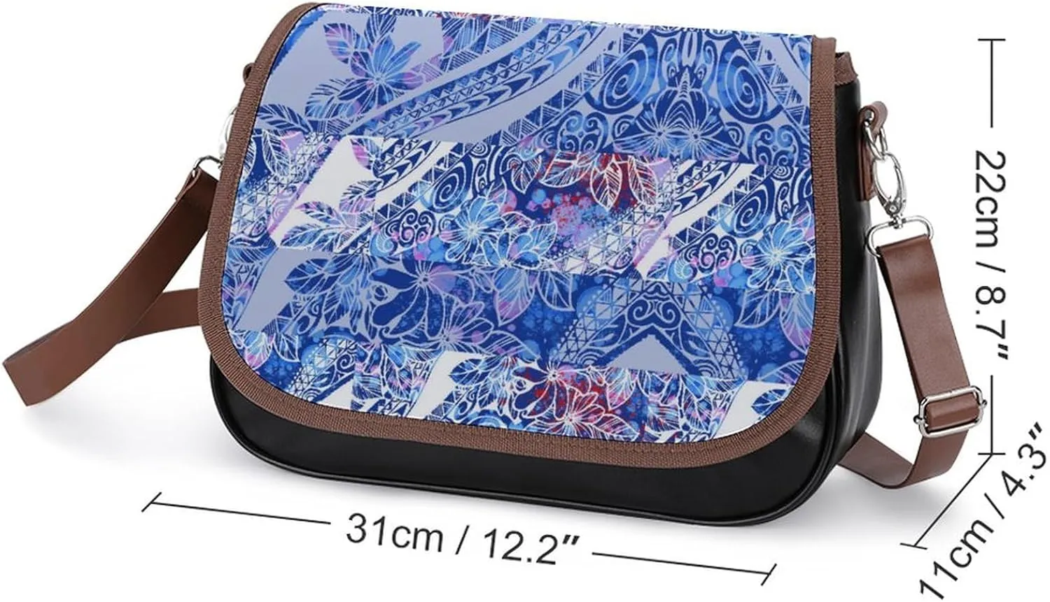 Polynesian Retro Tribal Pattern Printed Women'S Leather Crossbody Bag High-Quality Fabric Durable Women'S Bag
