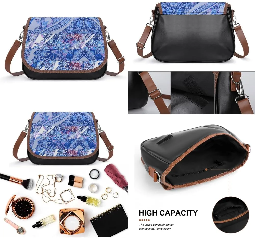 Polynesian Retro Tribal Pattern Printed Women'S Leather Crossbody Bag High-Quality Fabric Durable Women'S Bag