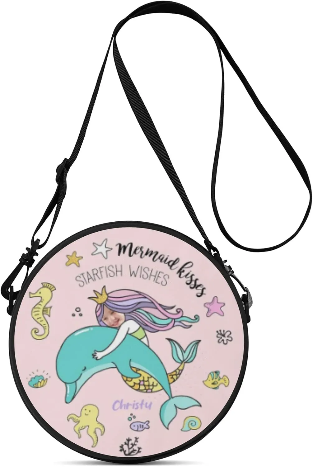 POPCUSTOMS Custom Photo Round Purse with Photo Text Personalized Crossbody Satchel Handbag with Adjustable Strap