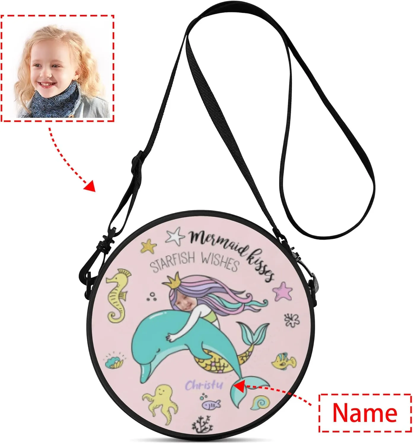 POPCUSTOMS Custom Photo Round Purse with Photo Text Personalized Crossbody Satchel Handbag with Adjustable Strap
