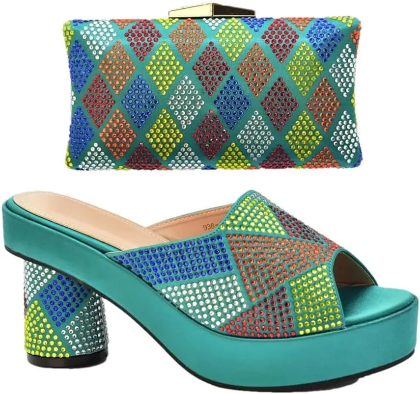 Premium African Wedding Set Crystal Encrusted Heels Matching Evening Bag Bridal Pumps