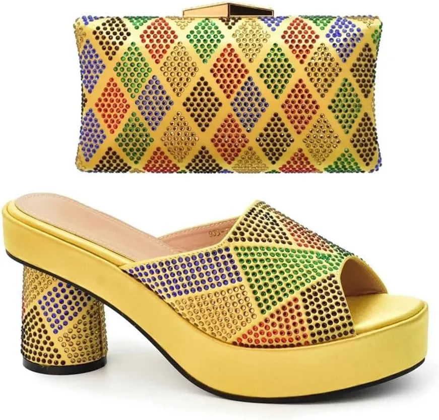 Premium African Wedding Set Crystal Encrusted Heels Matching Evening Bag Bridal Pumps