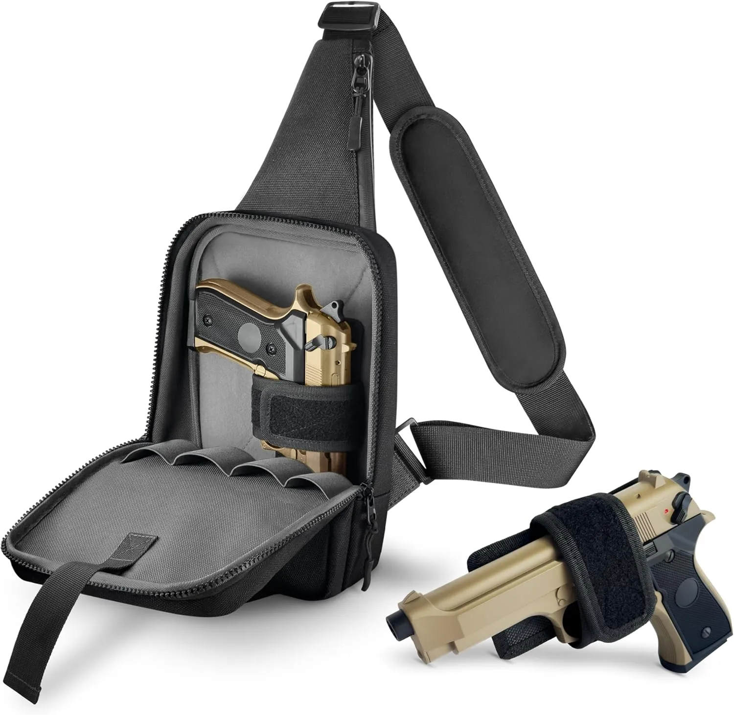 Premium Conceal Carry Sling Bag for Men with Quick Access Pull Tab and 4 Accessory Slots — CCW Sling Bag for Men with Waterproof Heavy Duty Zippers — Durable Adjustable Holster Included