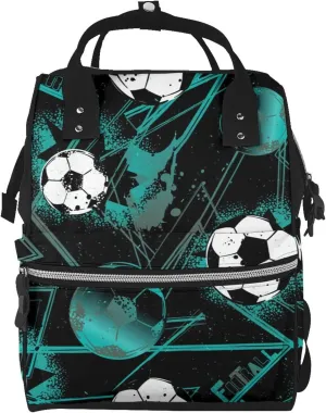 Pretty Soccer Diaper Bag Backpack for Women Large Capacity Nappy Bag Multifunction Waterproof Mummy Backpacks for Mom Dad Essentials Casual Daypack Travel Bag