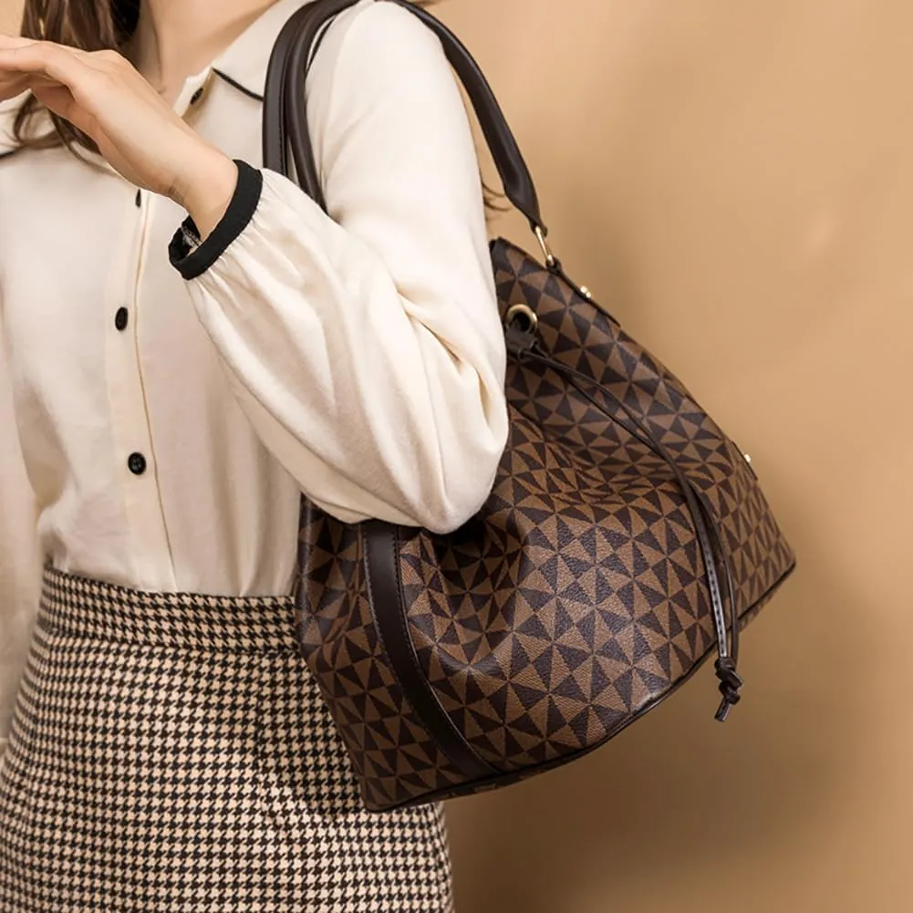 Printed Pattern Shoulder Bags for Women, Large Roomy Drawstring Handbag, Trendy Top Handle Satchel Hobo Purse