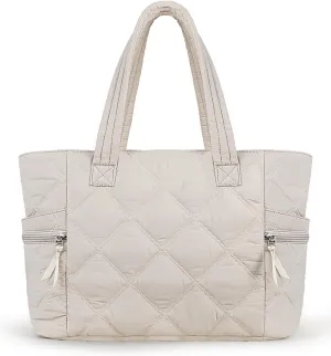 Prite Quilted Tote Bag for Women, Lightweight Puffer Tote with Zipper, Travel Work Nurse Gym Bag