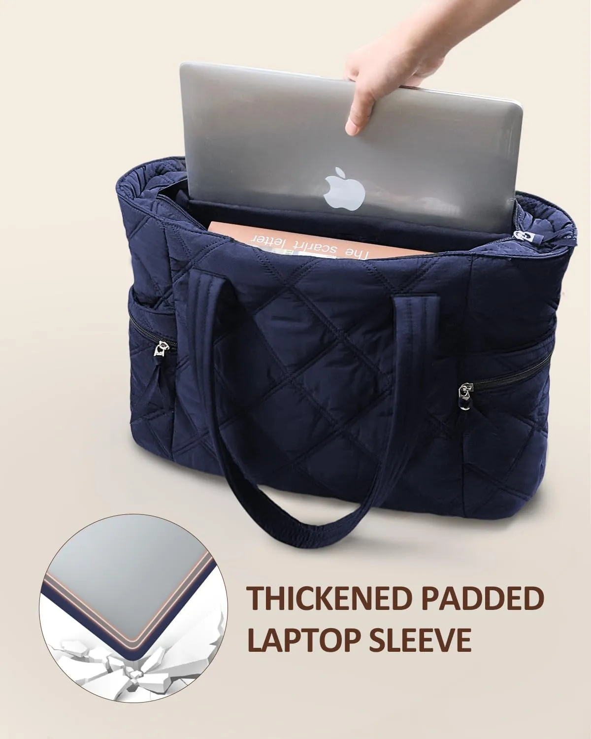 Prite Quilted Tote Bag for Women, Lightweight Puffer Tote with Zipper, Travel Work Nurse Gym Bag