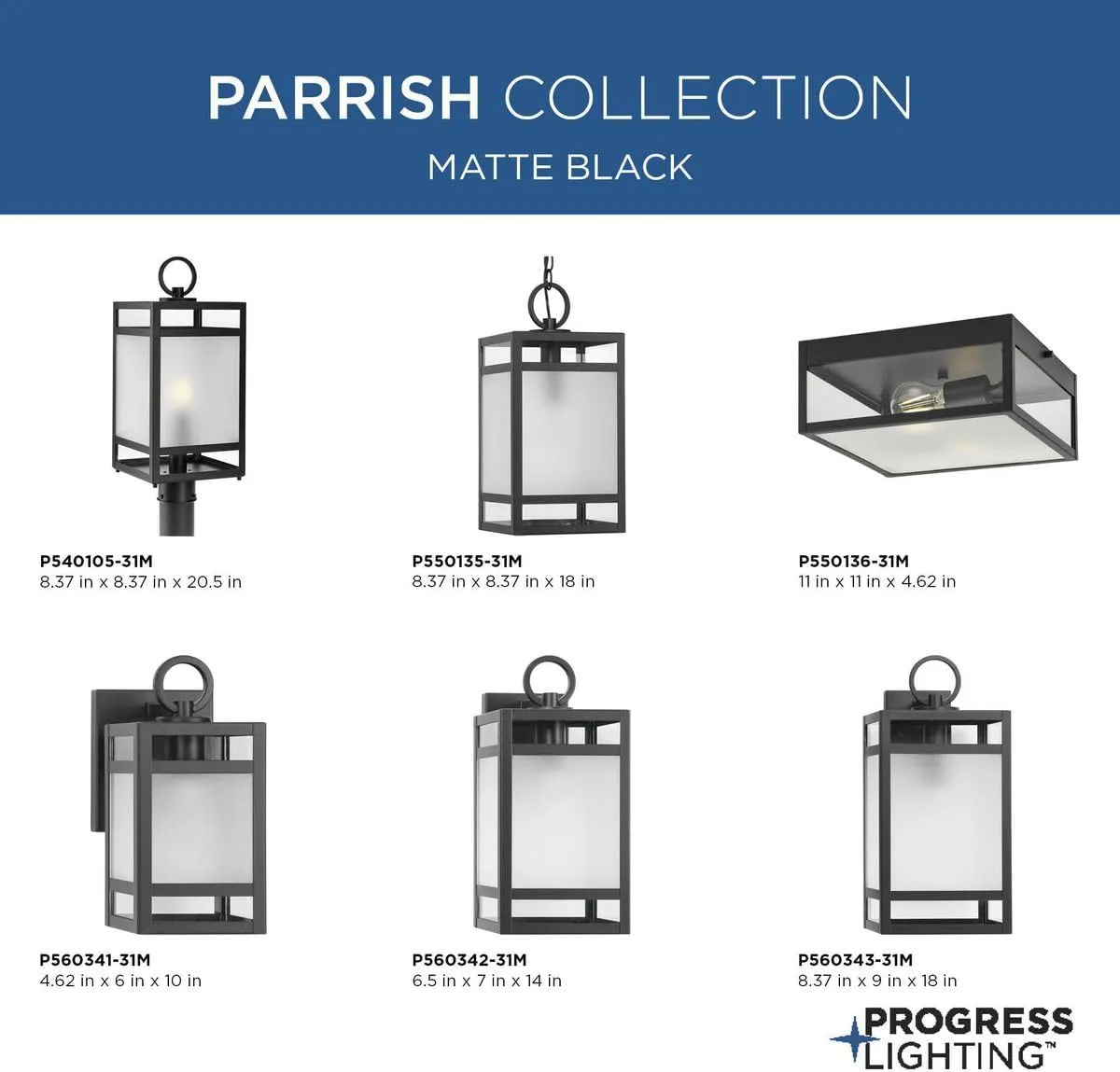 Progress Lighting Parrish Collection One-Light Matte Black Clear and Etched Glass Modern Craftsman Outdoor Small Wall Lantern (P560341-31M)