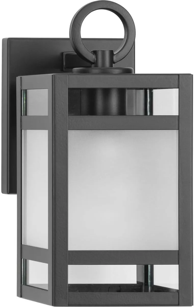 Progress Lighting Parrish Collection One-Light Matte Black Clear and Etched Glass Modern Craftsman Outdoor Small Wall Lantern (P560341-31M)