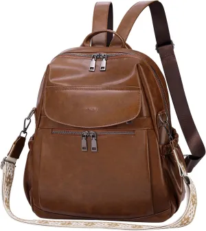 PU Leather Backpack Purse for Women, 12.9 Inch Ladies Fashion Backpack Purse Designer Convertible Travel Backpack (Brown)