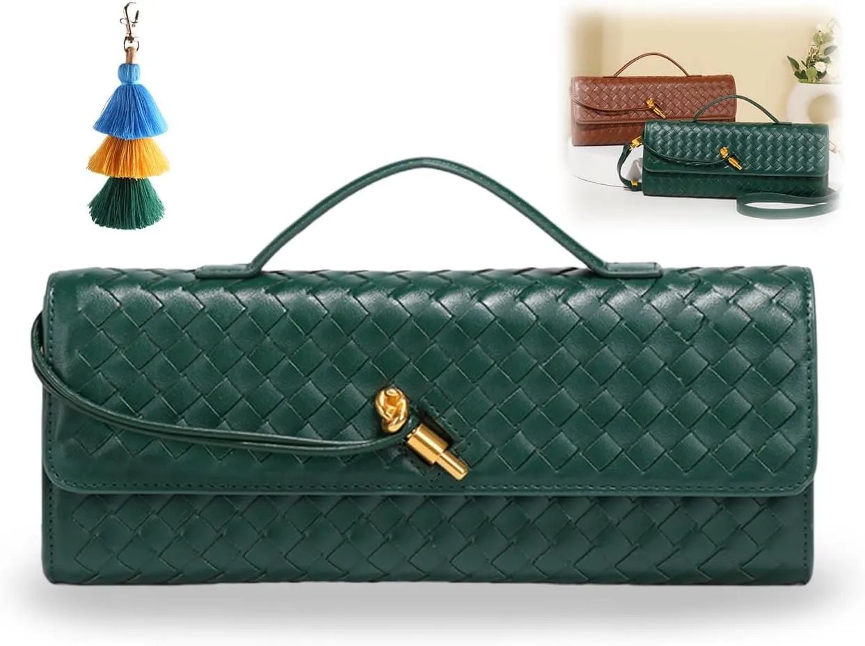 PU Leather Handmade Clutch Purse,Fashion Crossbody Clutch Purse,Fashion Evening Shoulder Bag,Woven Crossbody Bags for Women